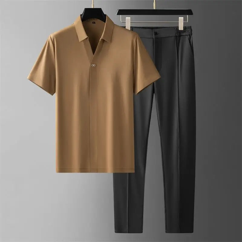 Short Sleeve Polo and Tailored Trouser Set for Men | Business Casual Wear