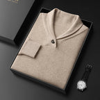 Pure Cashmere Collared Knit Sweater for Men | Business Casual Wear