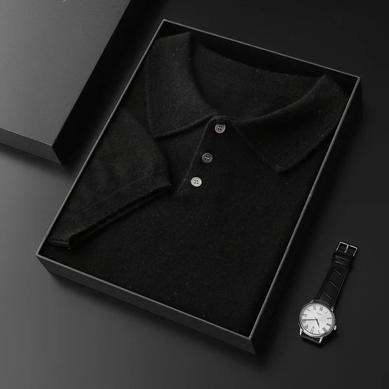 Cashmere Knit Short Sleeve Polo Shirt for Men | Summer Wear