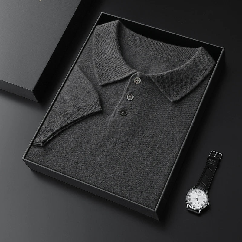 Cashmere Knit Short Sleeve Polo Shirt for Men | Summer Wear