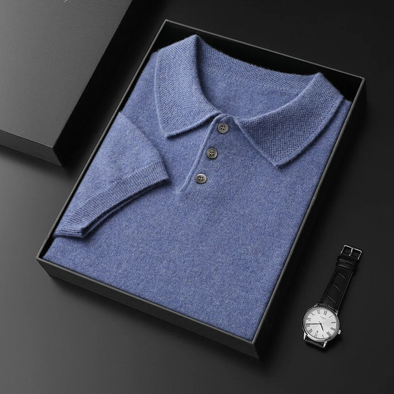 Cashmere Knit Short Sleeve Polo Shirt for Men | Summer Wear