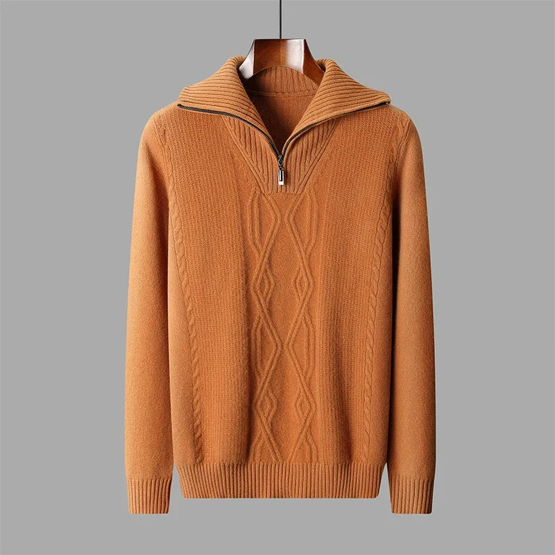 Cable Knit Merino Wool Half Zip Sweater for Men | Smart Casual Winter Wear
