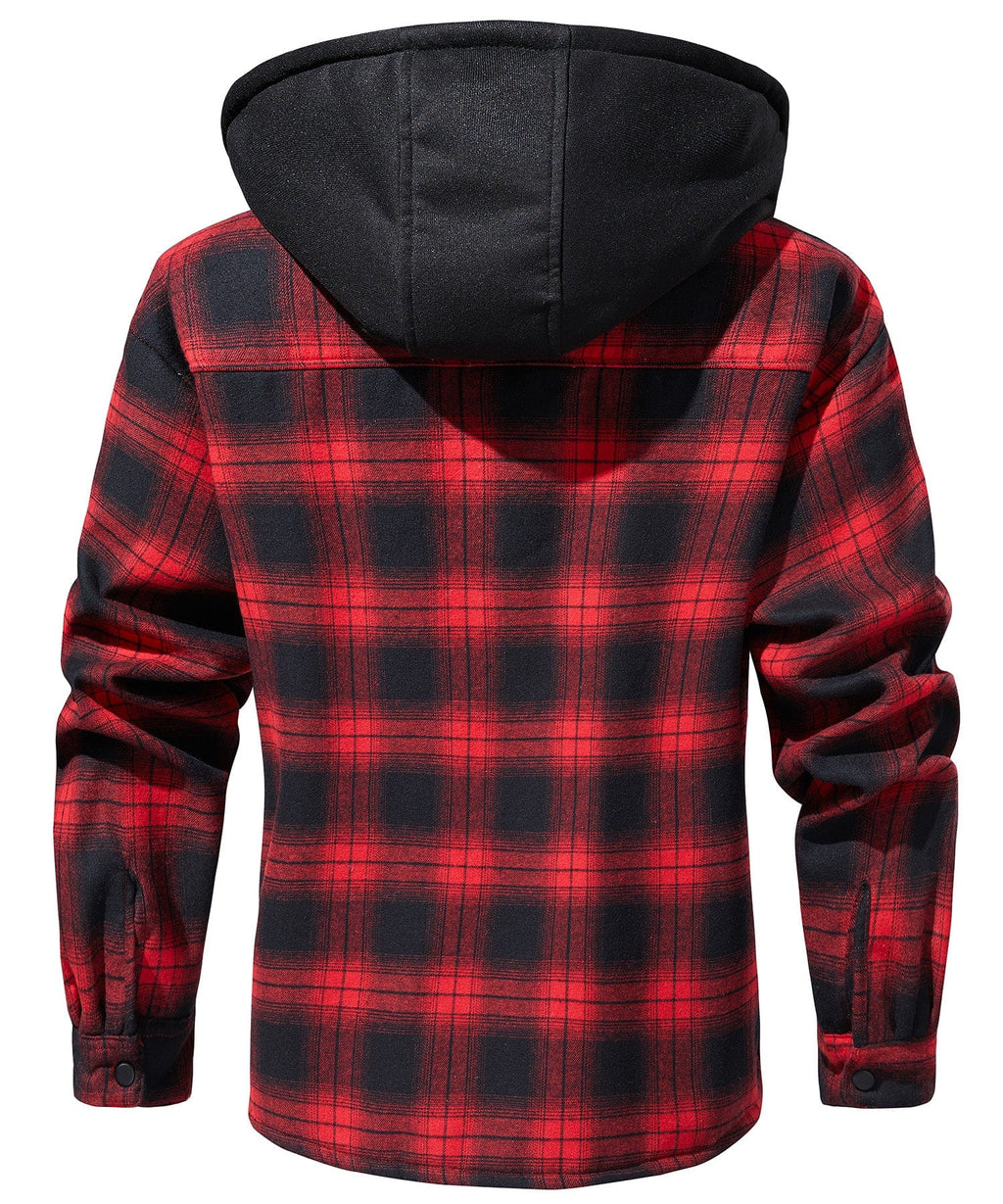 Red Check Sherpa Lined Hooded Flannel Jacket for Men | Cold Weather