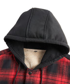 Red Check Sherpa Lined Hooded Flannel Jacket for Men | Cold Weather