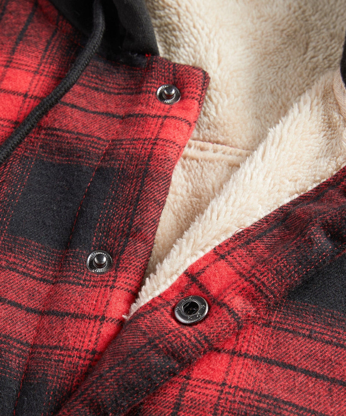 Red Check Sherpa Lined Hooded Flannel Jacket for Men | Cold Weather