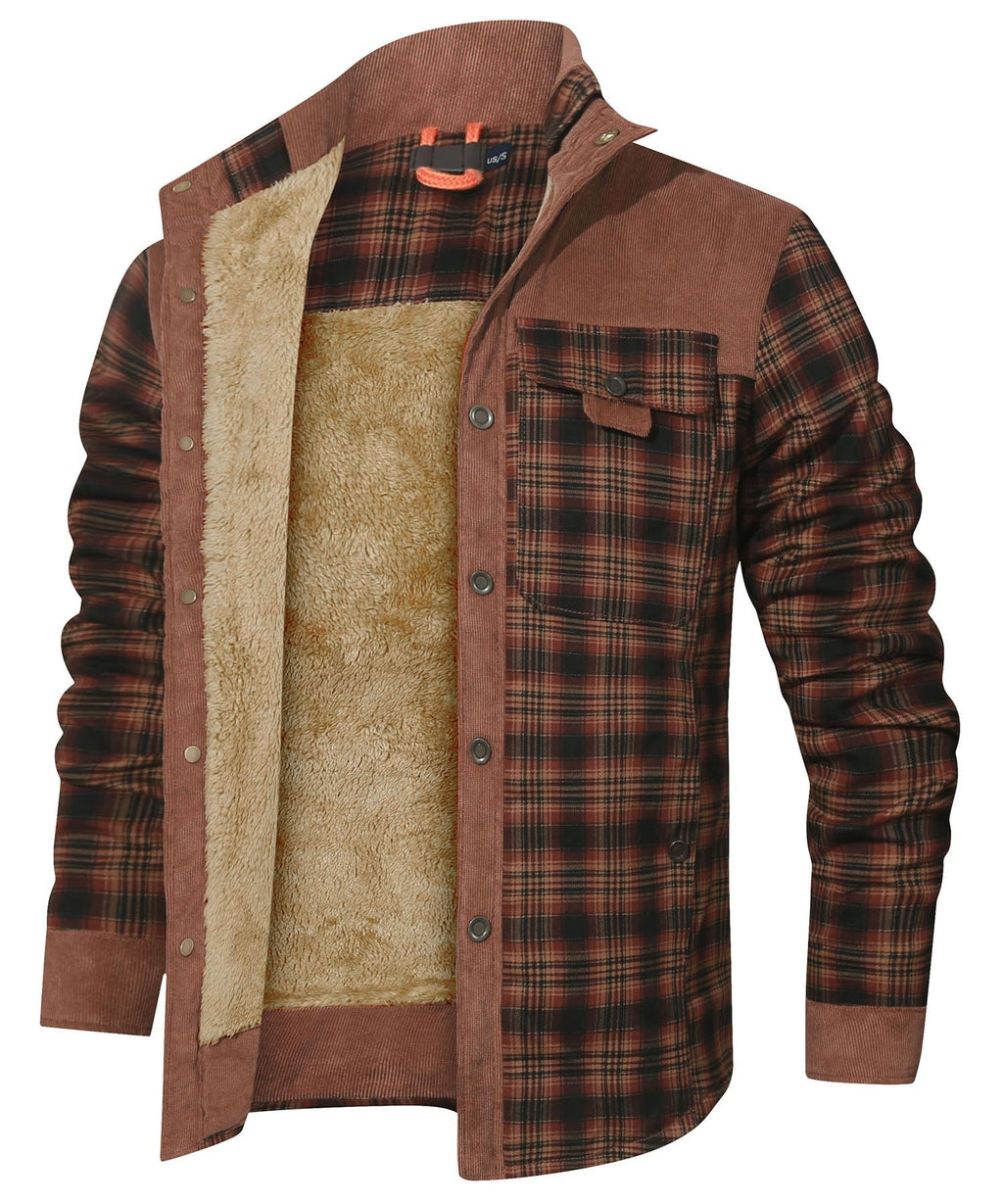 Snap Front Faux Fur Lined Flannel Jacket for Men | Winter Outerwear