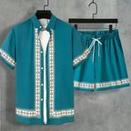 Retro Print Shirt and Shorts Summer Set for Men | Holiday Wear
