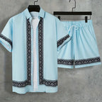 Retro Print Shirt and Shorts Summer Set for Men | Holiday Wear