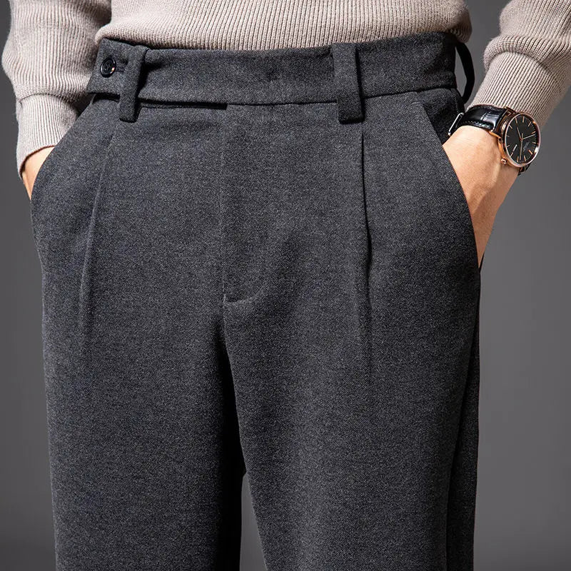 Heavy Wool Straight Leg Dress Trousers for Men | Winter Formal Wear
