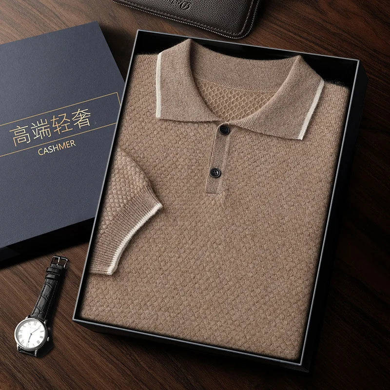 Short Sleeve Cashmere Knit Polo Shirt for Men | Year Round Wear