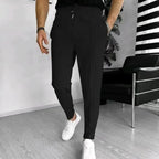 Textured Slim Fit Drawstring Trousers for Men | Smart Casual Wear