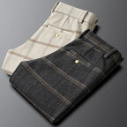 Slim Fit Plaid Stretch Business Trousers for Men | Office Wear
