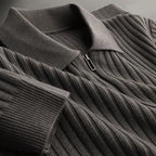 Slim Fit Vertical Stripe Half Zip Polo Sweater for Men | Autumn and Winter Wear