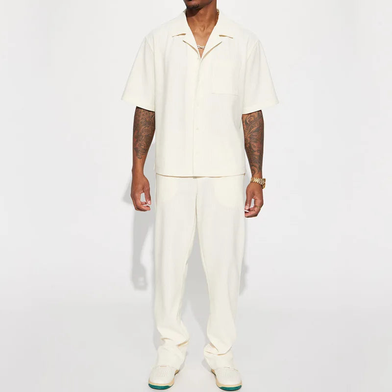 Short Sleeve Lapel Shirt and Trouser Set for Men | Spring and Summer Wear