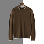 Lightweight Wool Contrast Detail Round Neck Sweater for Men | Spring Layering