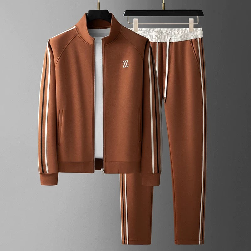 Striped Sleeve Full Zip Jacket and Jogger Set for Men | Athleisure Wear