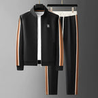 Striped Sleeve Full Zip Jacket and Jogger Set for Men | Athleisure Wear