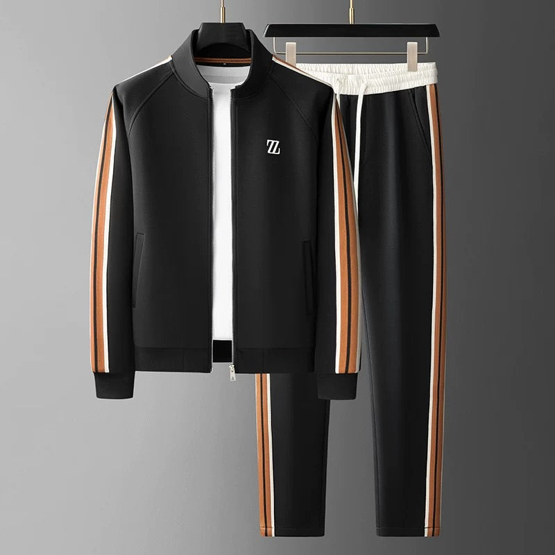 Striped Sleeve Full Zip Jacket and Jogger Set for Men | Athleisure Wear