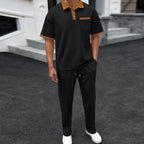Contrast Collar Polo and Trouser Two Piece Set for Men | Summer Wear