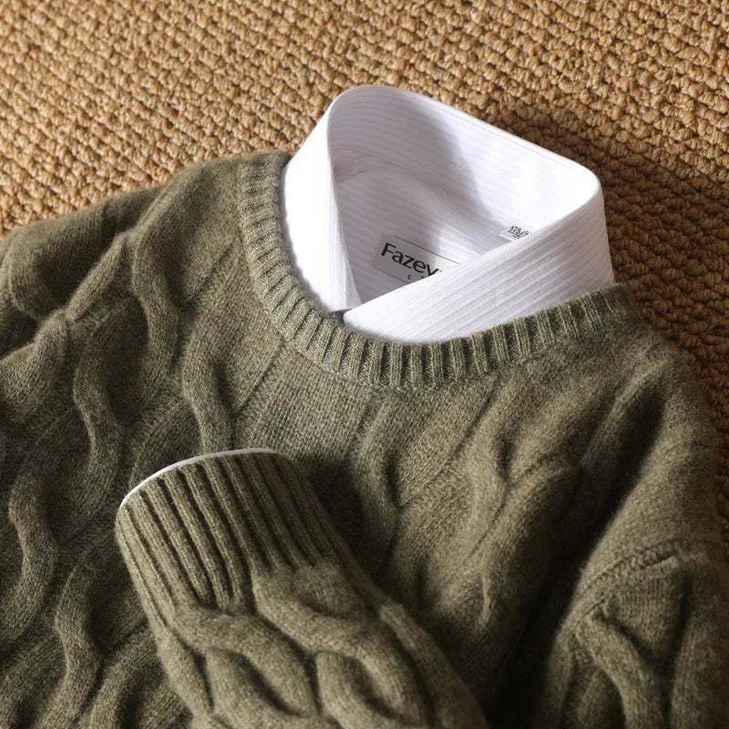 Cable Knit Merino Wool Sweater for Men | Business and Casual Wear