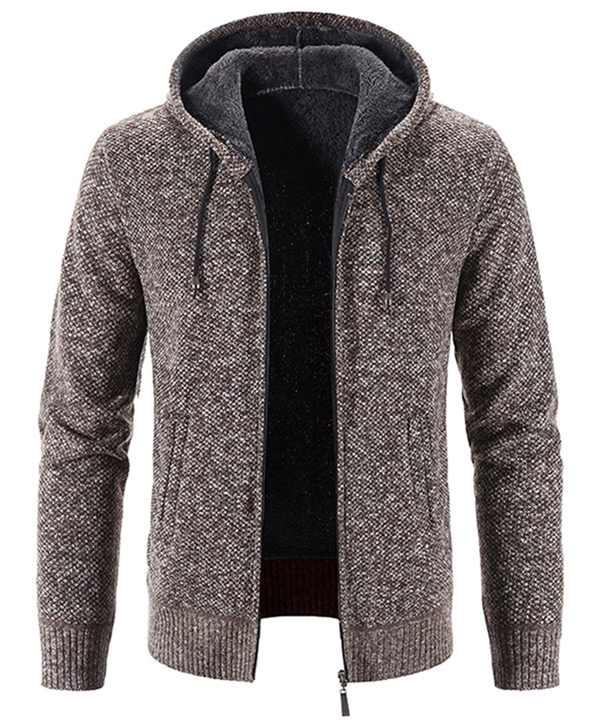 Textured Knit Zip Up Fleece Hoodie for Men | Cold Weather Layering