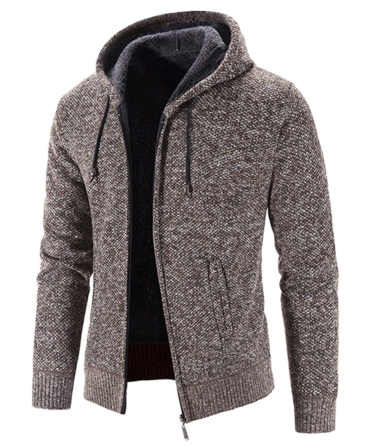 Textured Knit Zip Up Fleece Hoodie for Men | Cold Weather Layering