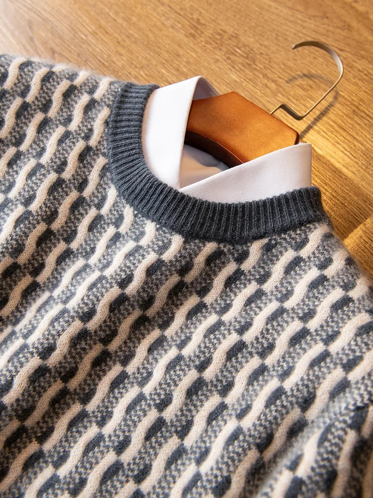 Textured Knit Pure Cashmere Crewneck Sweater for Men | Smart Casual Wear