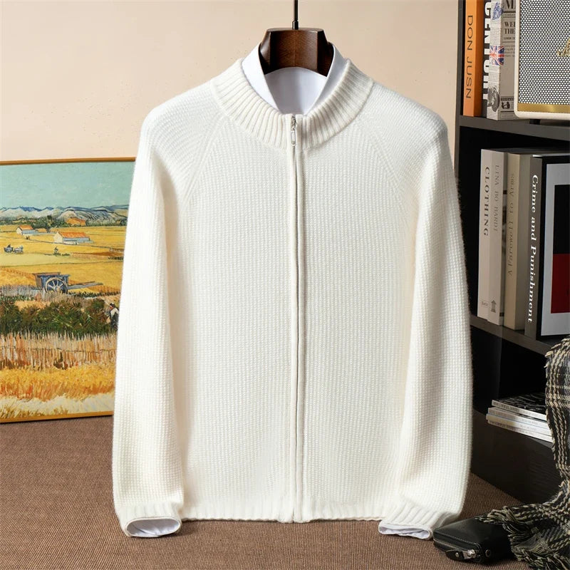 Thick Cashmere Full Zip Cardigan for Men | Winter Layering