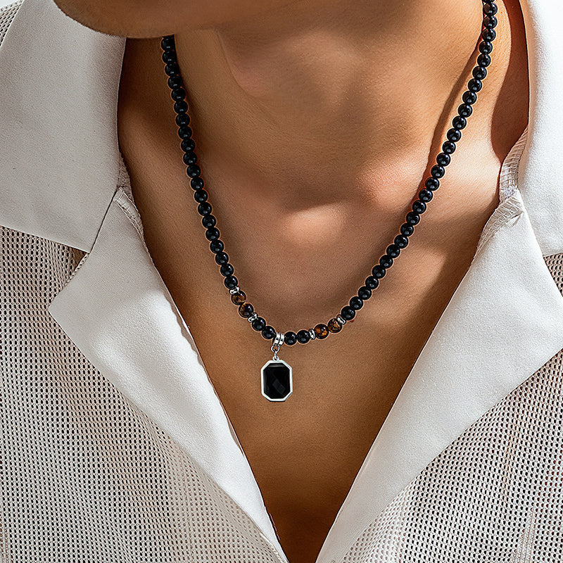 Tiger’s Eye Beaded Necklace with Octagonal Pendant