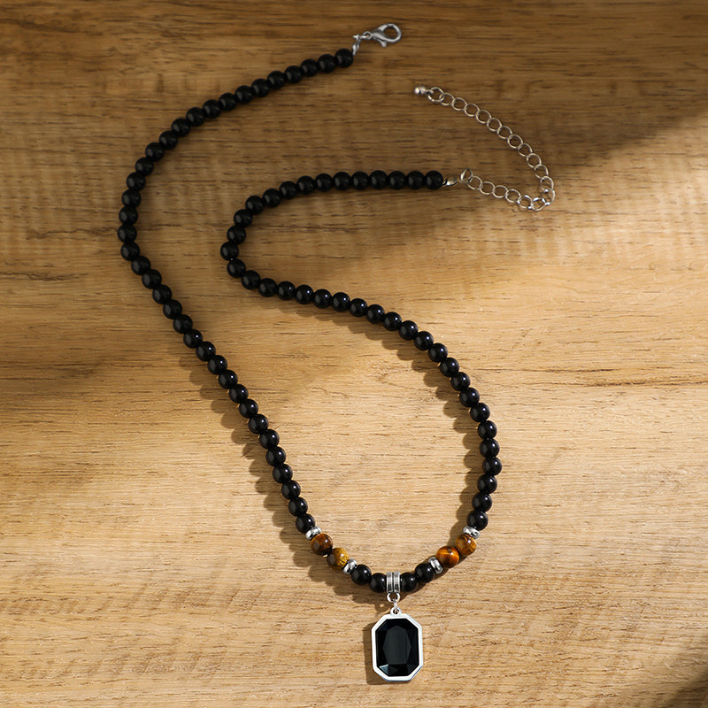 Tiger’s Eye Beaded Necklace with Octagonal Pendant