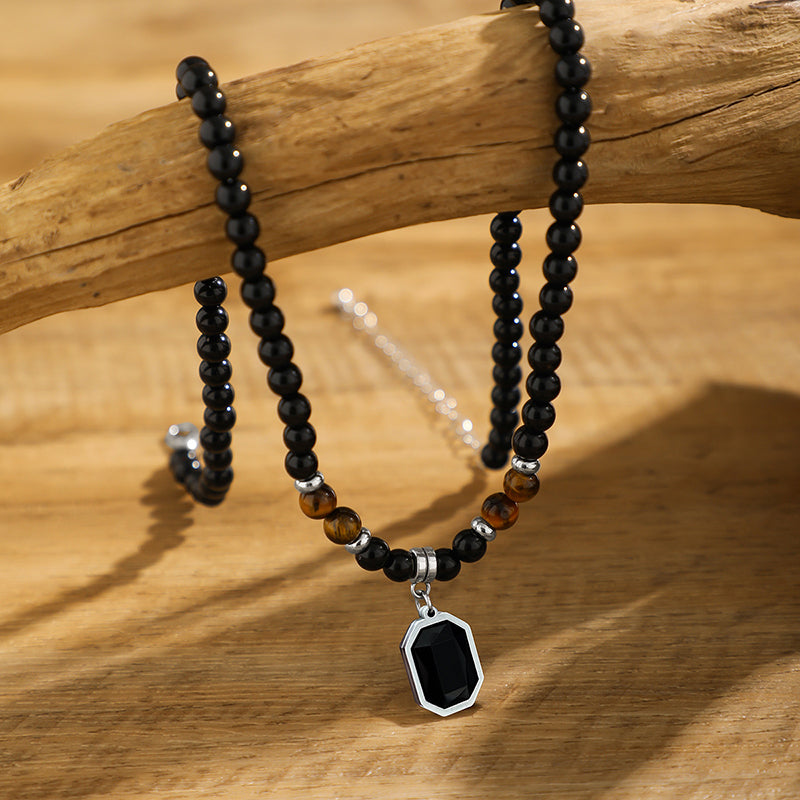Tiger’s Eye Beaded Necklace with Octagonal Pendant