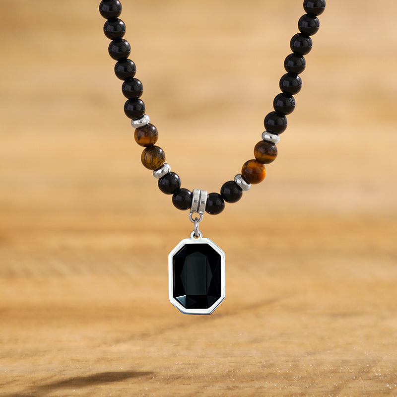 Tiger’s Eye Beaded Necklace with Octagonal Pendant