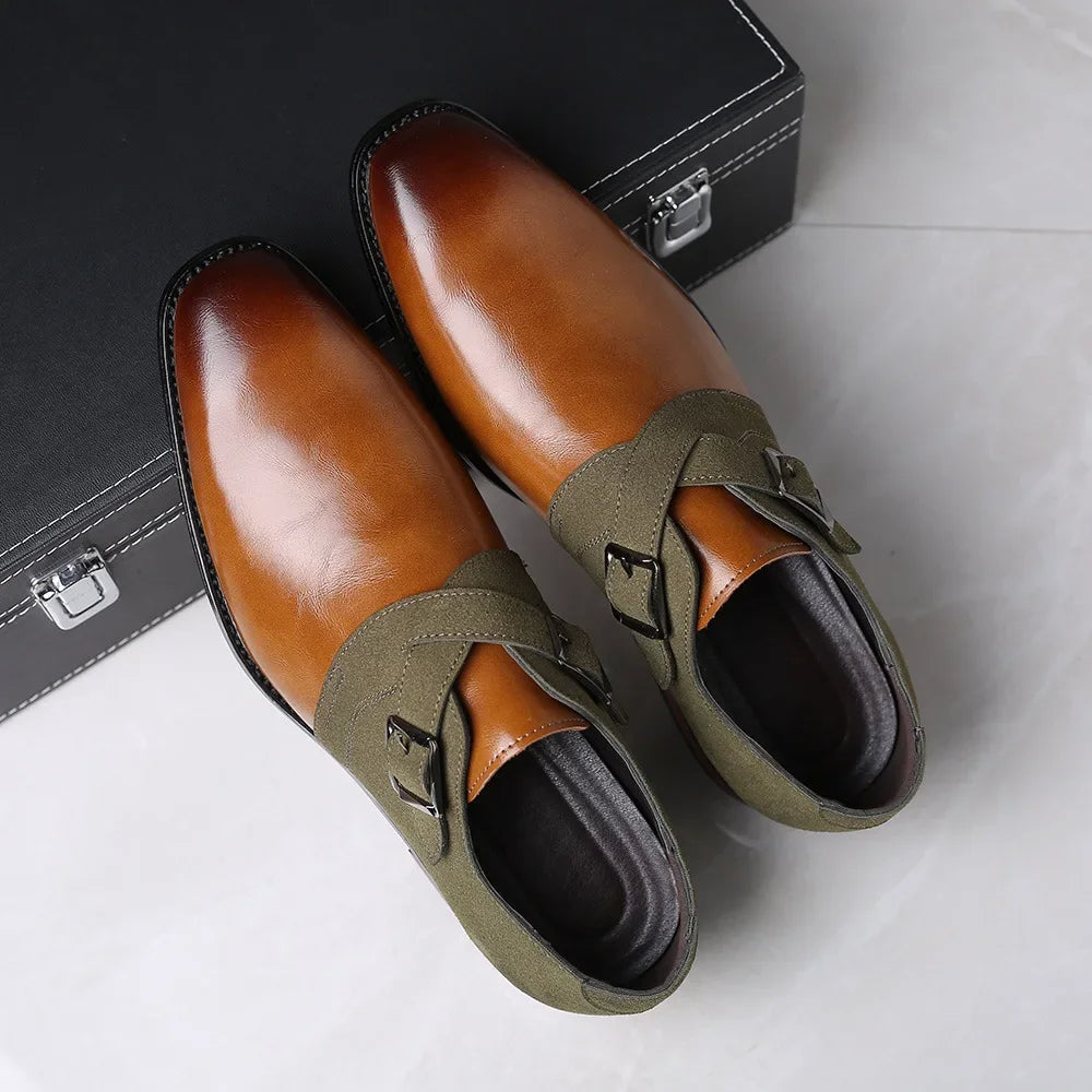 Vegan Leather and Suede Double Buckle Loafers for Men | Formal and Office Wear