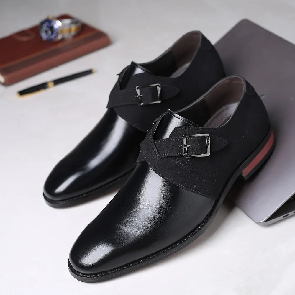 Vegan Leather and Suede Double Buckle Loafers for Men | Formal and Office Wear