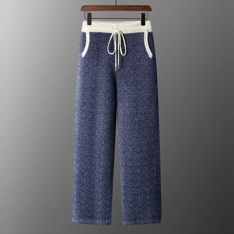Merino Wool Jacquard Knit Trousers for Men | Autumn and Winter Wear