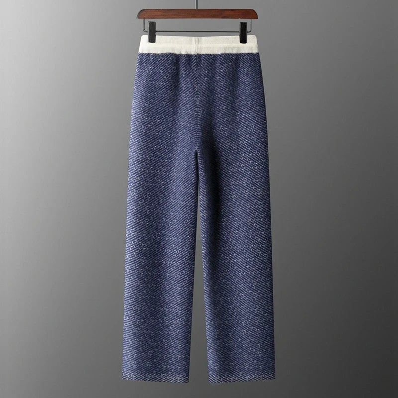 Merino Wool Jacquard Knit Trousers for Men | Autumn and Winter Wear