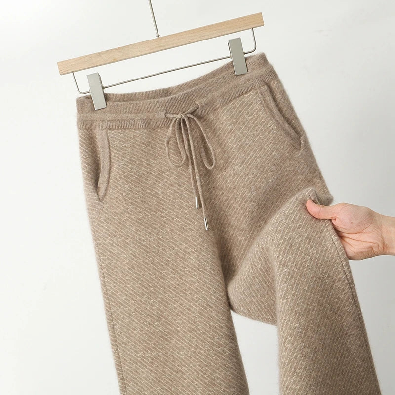 Merino Wool Jacquard Knit Trousers for Men | Autumn and Winter Wear