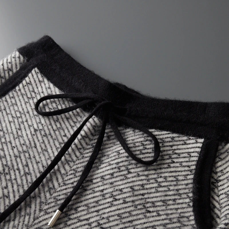 Merino Wool Jacquard Knit Trousers for Men | Autumn and Winter Wear