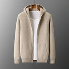 Merino Wool Ribbed Knit Zip Hoodie for Men | Autumn and Winter Layering