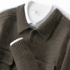 Pure Cashmere Polo Collar Button Cardigan for Men | Business and Casual Wear