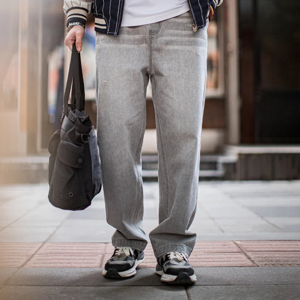 Vintage Washed Heavyweight Straight Leg Jeans for Men | Casual Wear