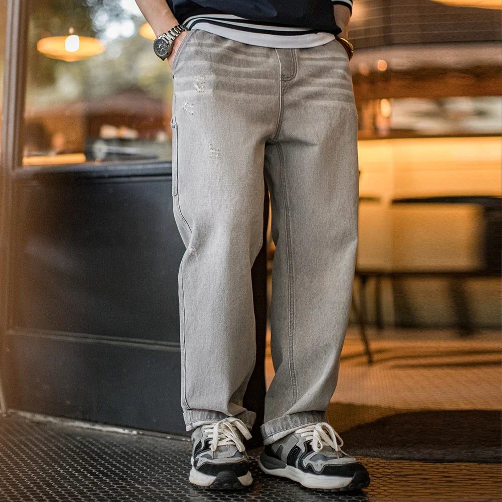 Vintage Washed Heavyweight Straight Leg Jeans for Men | Casual Wear