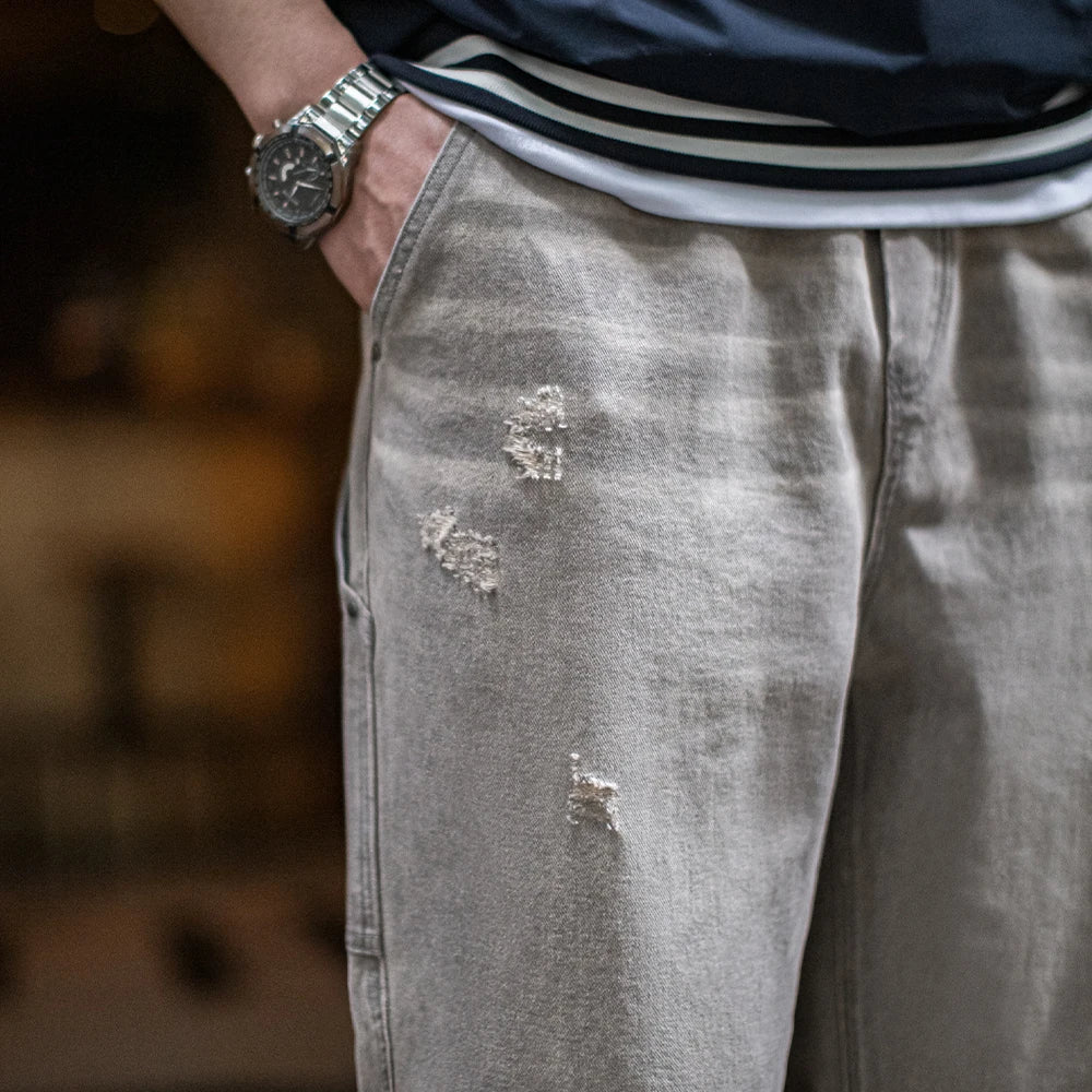 Vintage Washed Heavyweight Straight Leg Jeans for Men | Casual Wear