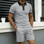 Waffle Knit Zip Polo and Shorts Set for Men | Summer Wear