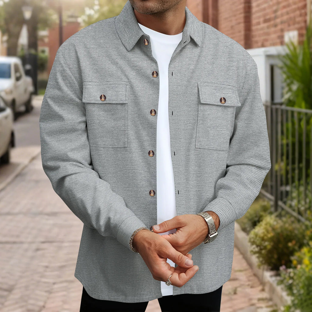 Waffle Texture Button Up Overshirt for Men | Spring and Autumn Layering