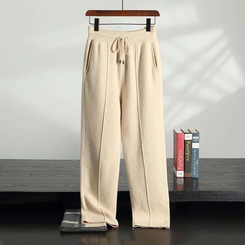 Wool Cashmere Wide Leg Knit Trousers for Men | Cold Weather Wear