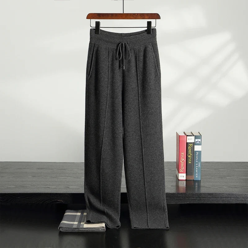 Wool Cashmere Wide Leg Knit Trousers for Men | Cold Weather Wear