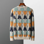 Geometric Pattern Merino Wool Crewneck Sweater for Men | Casual and Office Wear