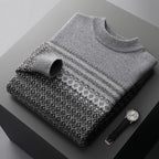 Pure Wool Fair Isle Crewneck Sweater for Men | Autumn and Winter Wear