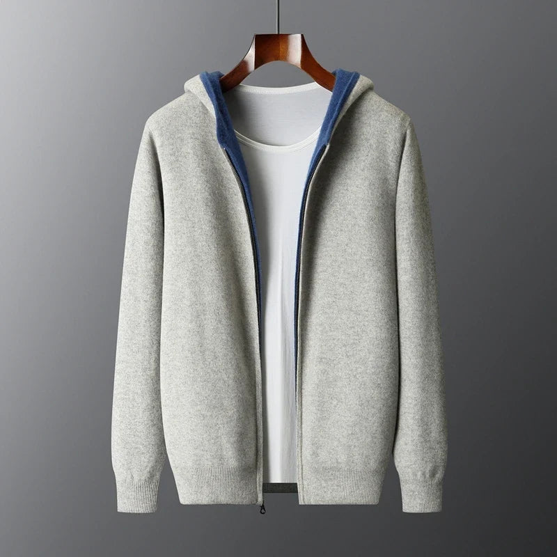 Merino Wool Zip Up Hooded Cardigan for Men | Smart Casual Winter Wear